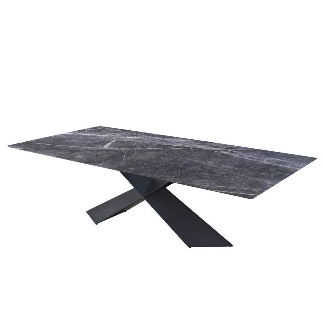 8ft Rectangular Era Silver Natural Marble Dining Table