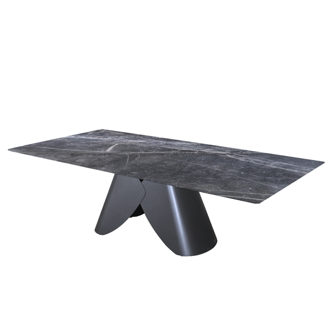 8ft Rectangular Era Silver Natural Marble Dining Table