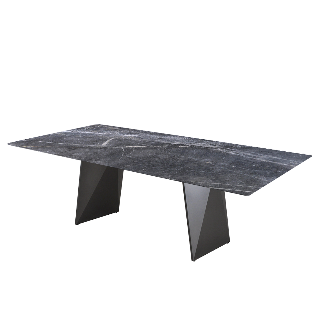 8ft Rectangular Era Silver Natural Marble Dining Table