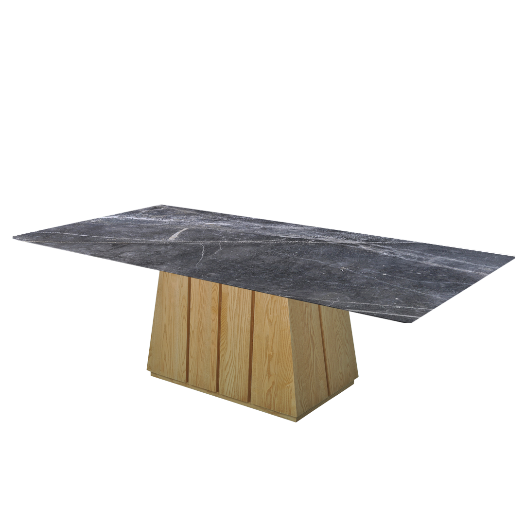 8ft Rectangular Era Silver Natural Marble Dining Table