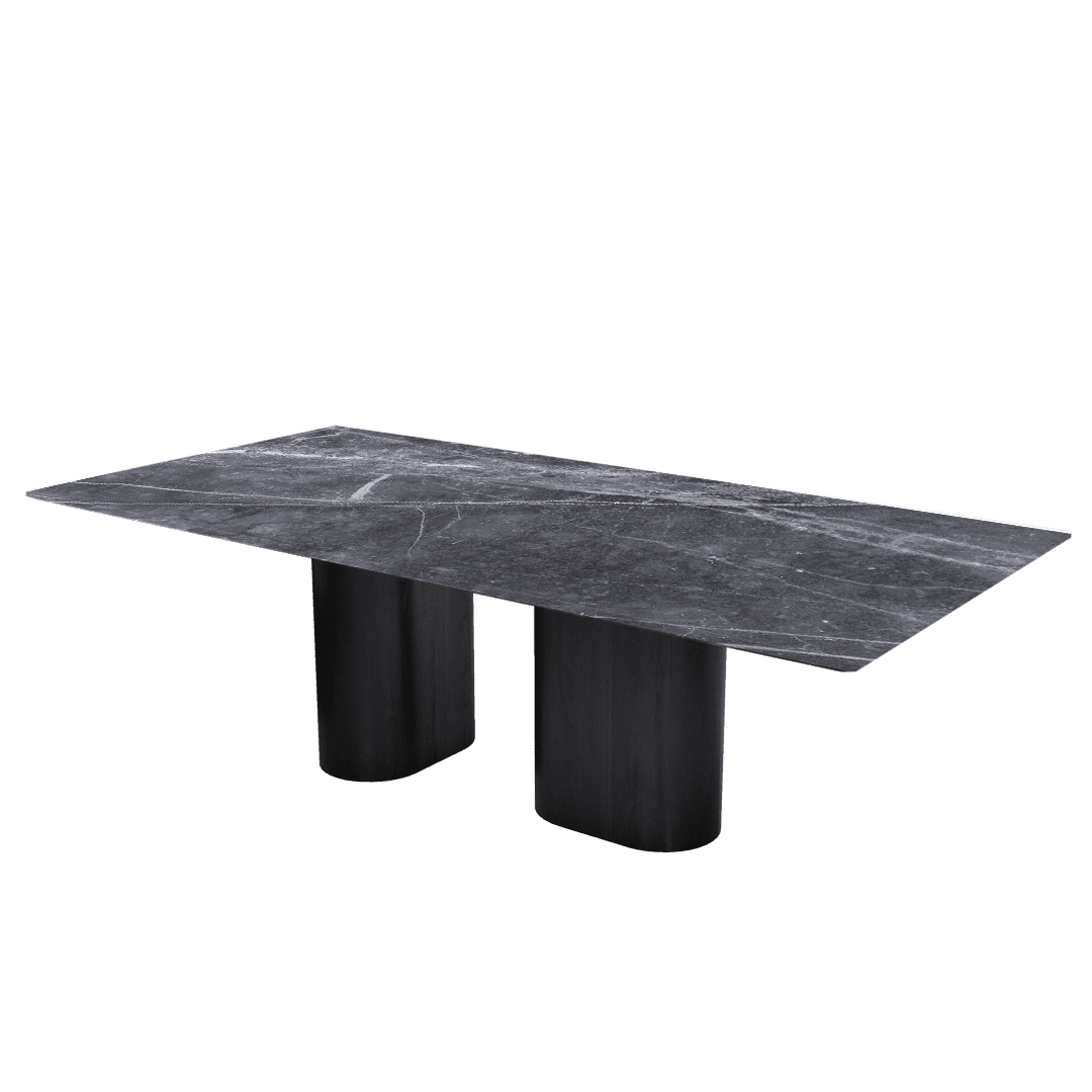 8ft Rectangular Era Silver Natural Marble Dining Table