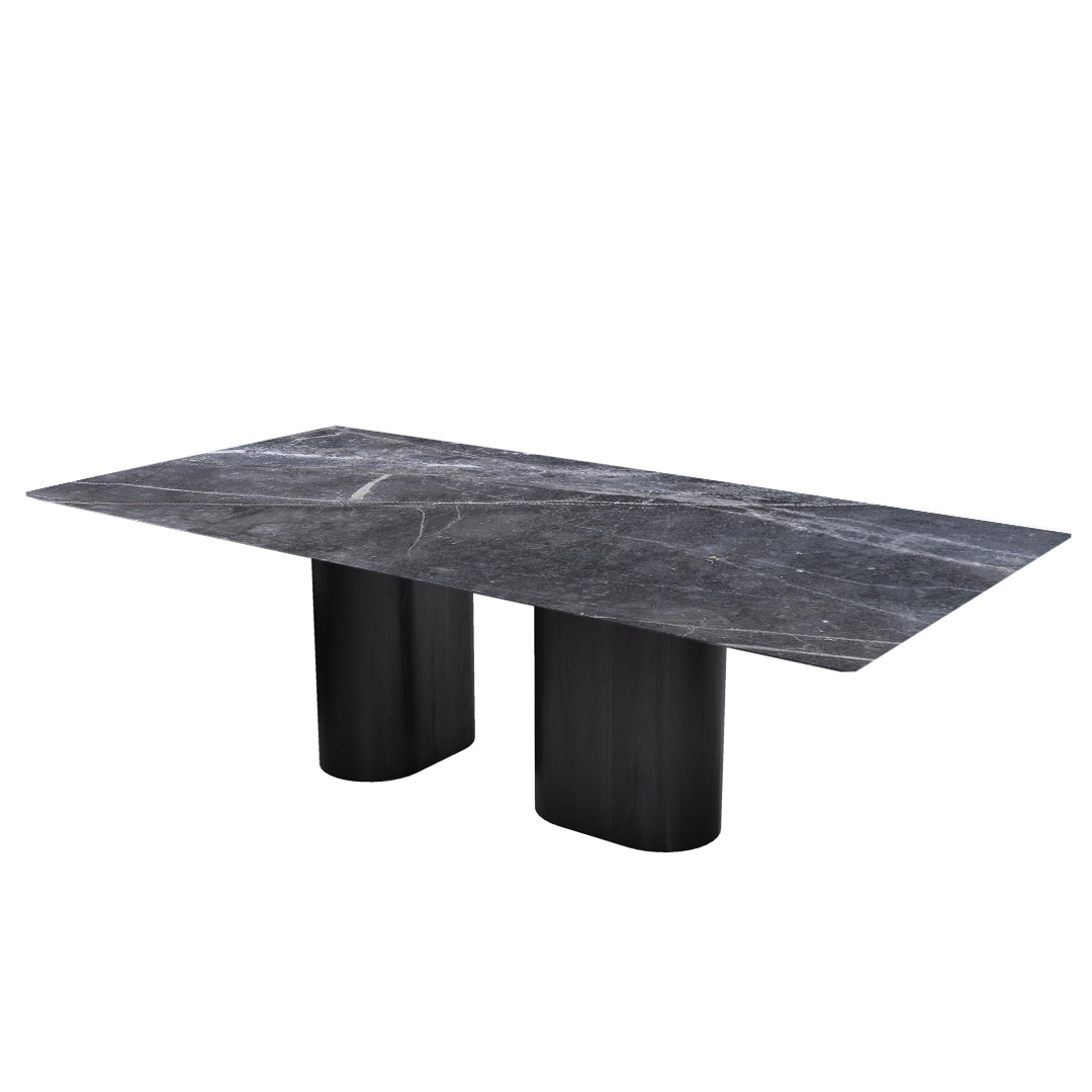 8ft Rectangular Era Silver Natural Marble Dining Table