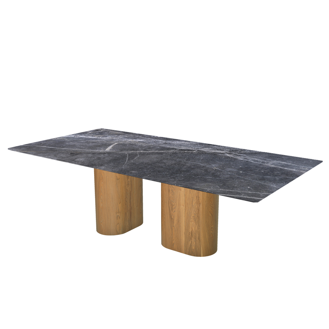 8ft Rectangular Era Silver Natural Marble Dining Table