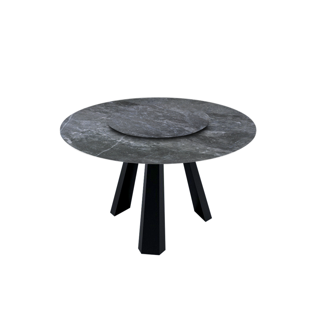 4.3ft Round Era Silver Natural Marble Dining Table