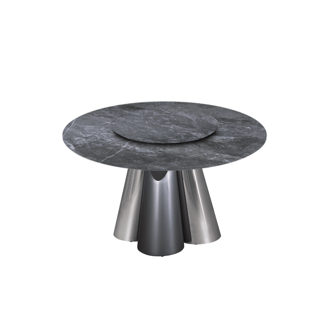4.3ft Round Era Silver Natural Marble Dining Table