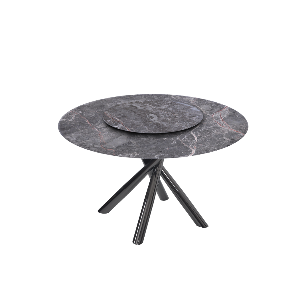 4.3ft Round Persian Grey Natural Marble Dining Table