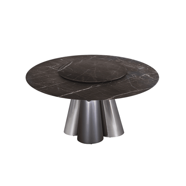 4.3ft Round Hermes Grey Natural Marble Dining Table