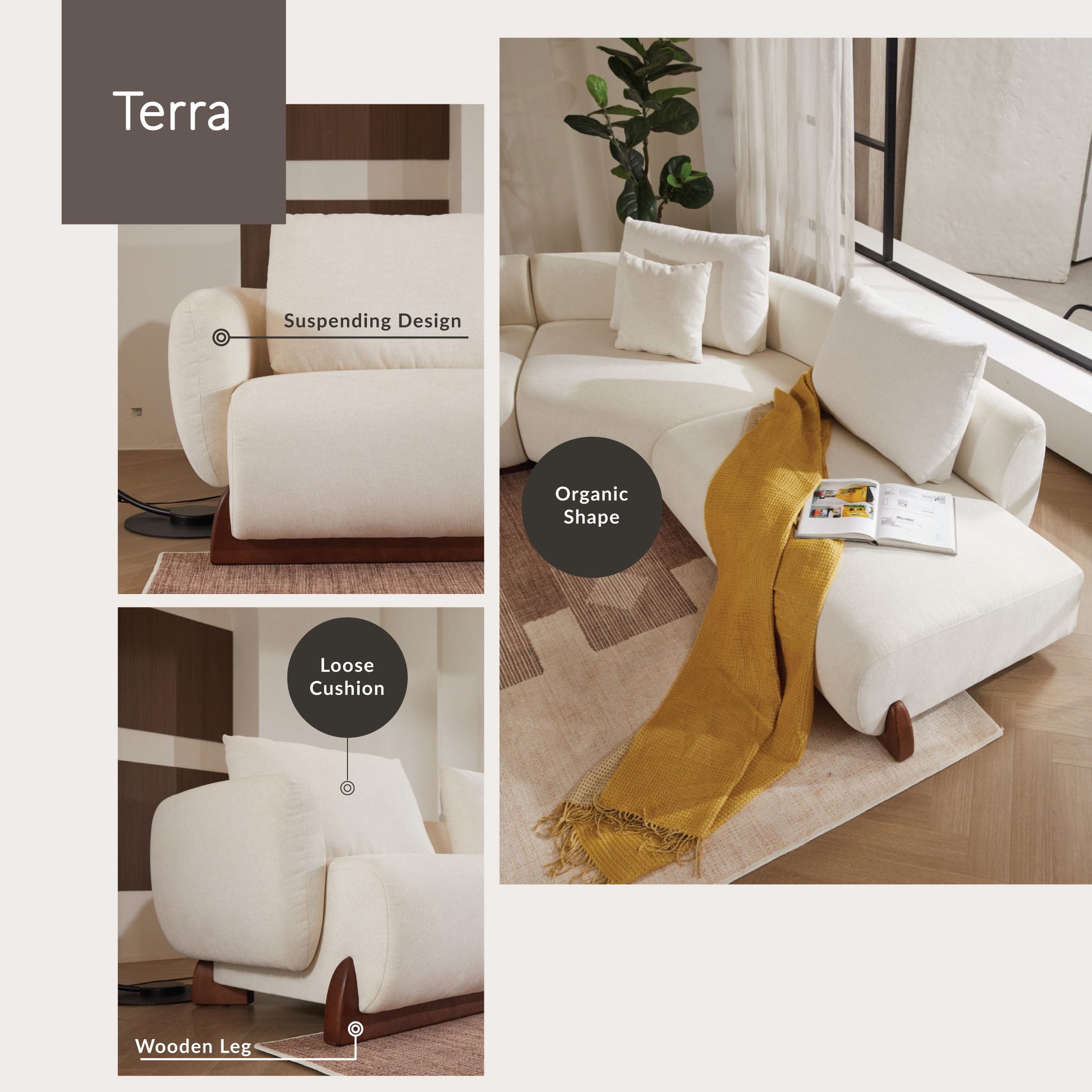 TERRA – Sculptural Sofa with Wooden Leg