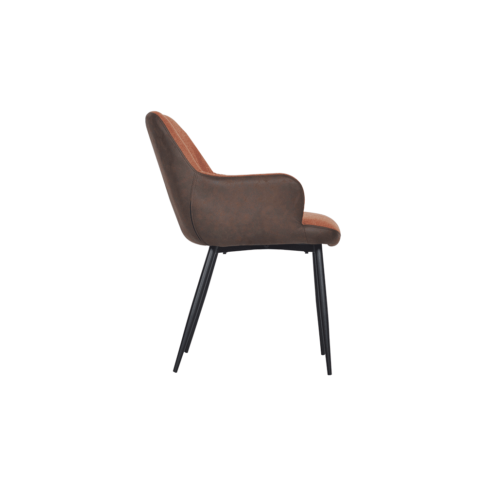 AXTON– 2-Tone Russet Color Single Stainless Steel Button Tufted Dining Chair with Armrest