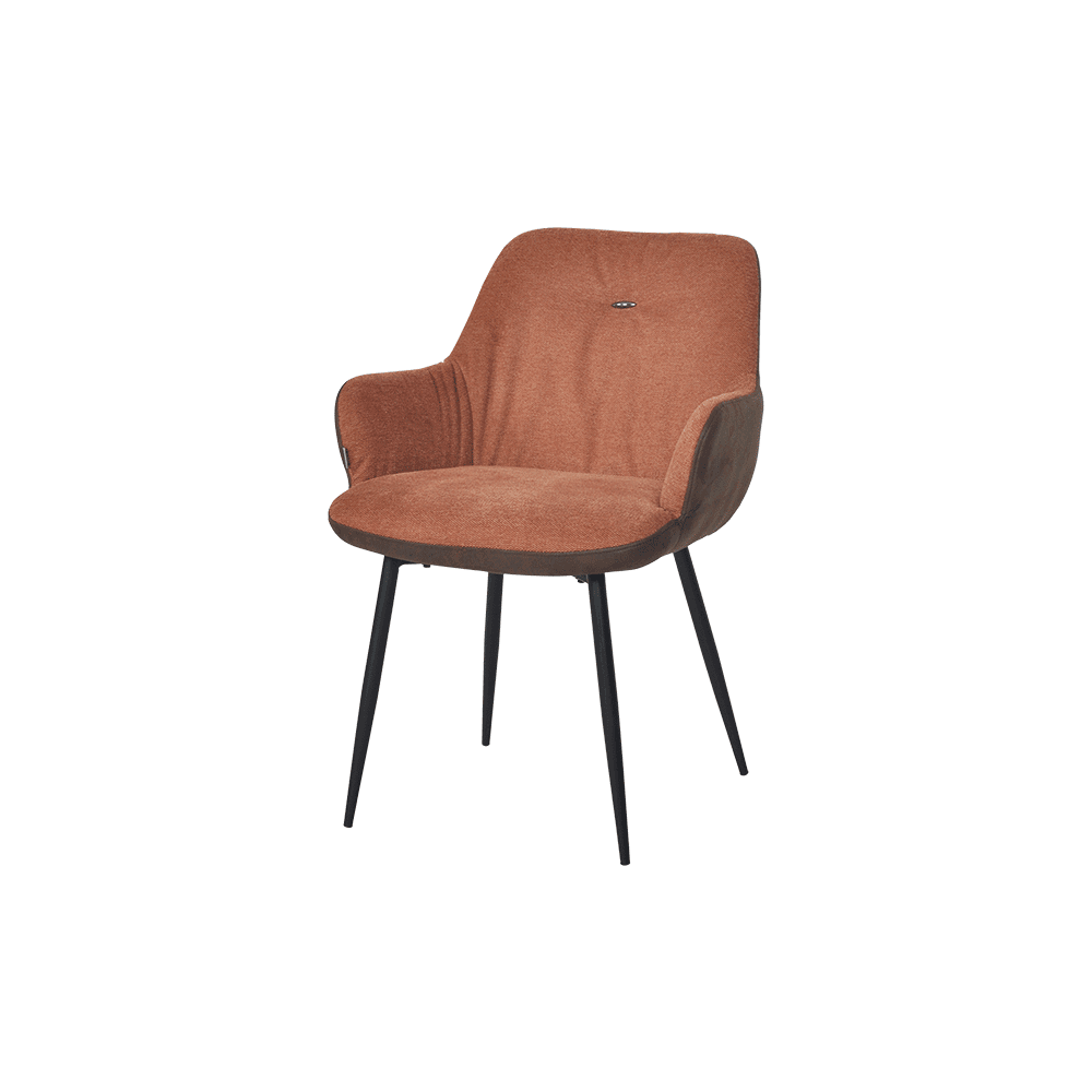 AXTON– 2-Tone Russet Color Single Stainless Steel Button Tufted Dining Chair with Armrest