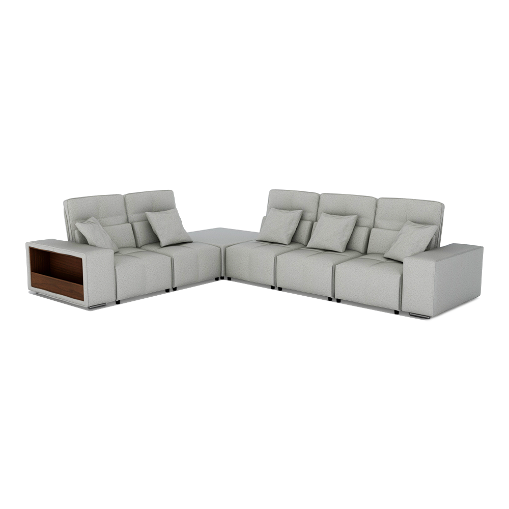 JERON – Modular Push Back Fabric Sofa with Storage Arm (Corner 5-seater)