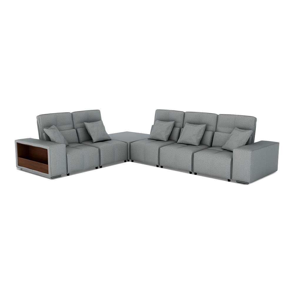 JERON – Modular Push Back Fabric Sofa with Storage Arm (Corner 5-seater)