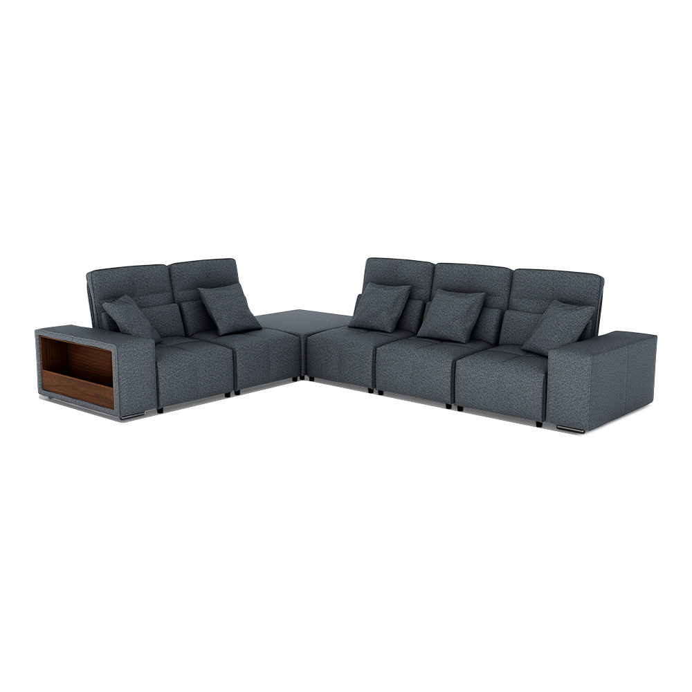 JERON – Modular Push Back Fabric Sofa with Storage Arm (Corner 5-seater)