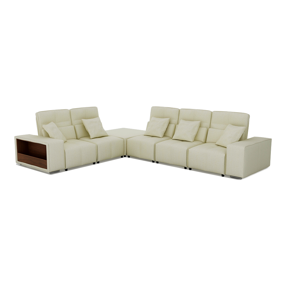 JERON – Modular Push Back Fabric Sofa with Storage Arm (Corner 5-seater)