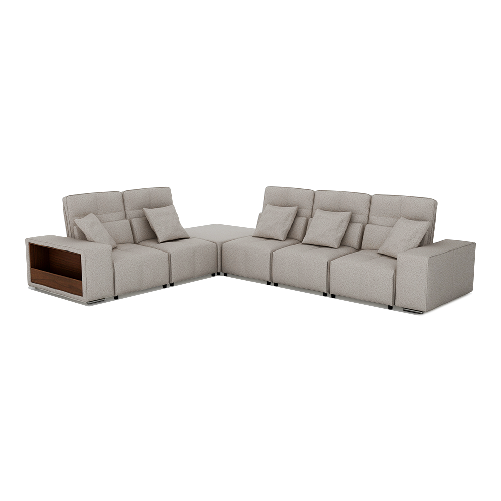 JERON – Modular Push Back Fabric Sofa with Storage Arm (Corner 5-seater)