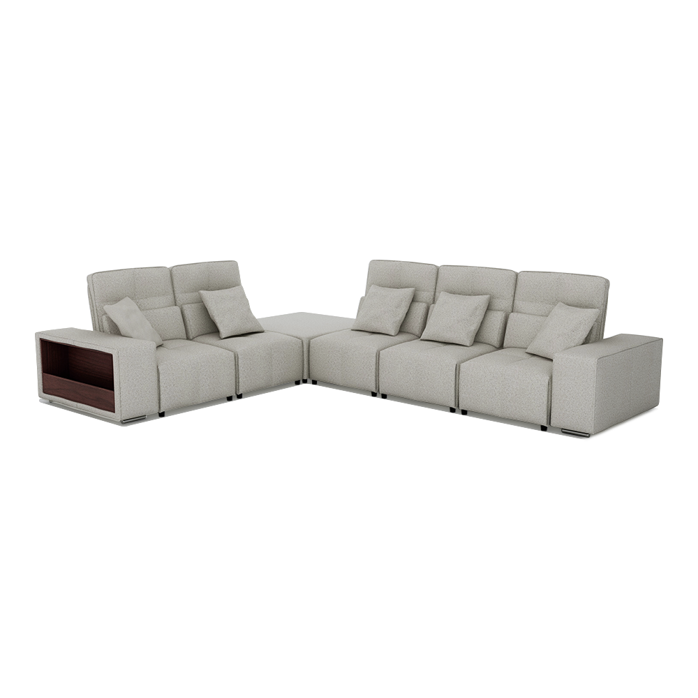 JERON – Modular Push Back Fabric Sofa with Storage Arm (Corner 5-seater)