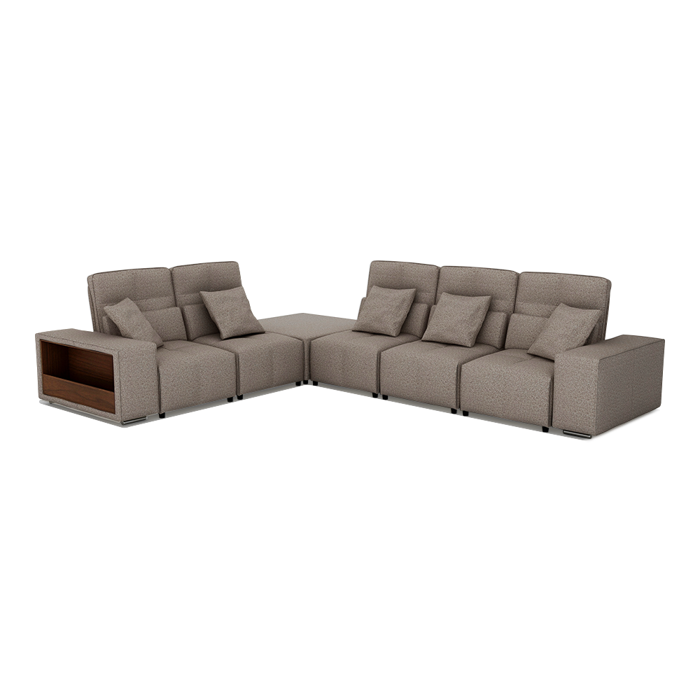 JERON – Modular Push Back Fabric Sofa with Storage Arm (Corner 5-seater)