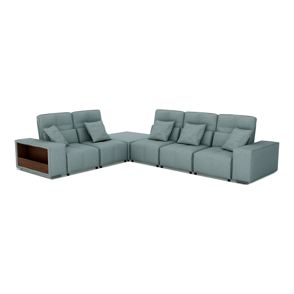 JERON – Modular Push Back Fabric Sofa with Storage Arm (Corner 5-seater)