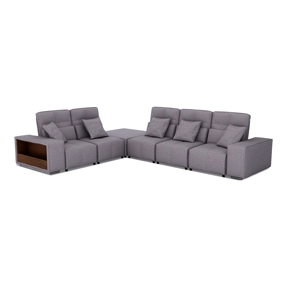 JERON – Modular Push Back Fabric Sofa with Storage Arm (Corner 5-seater)