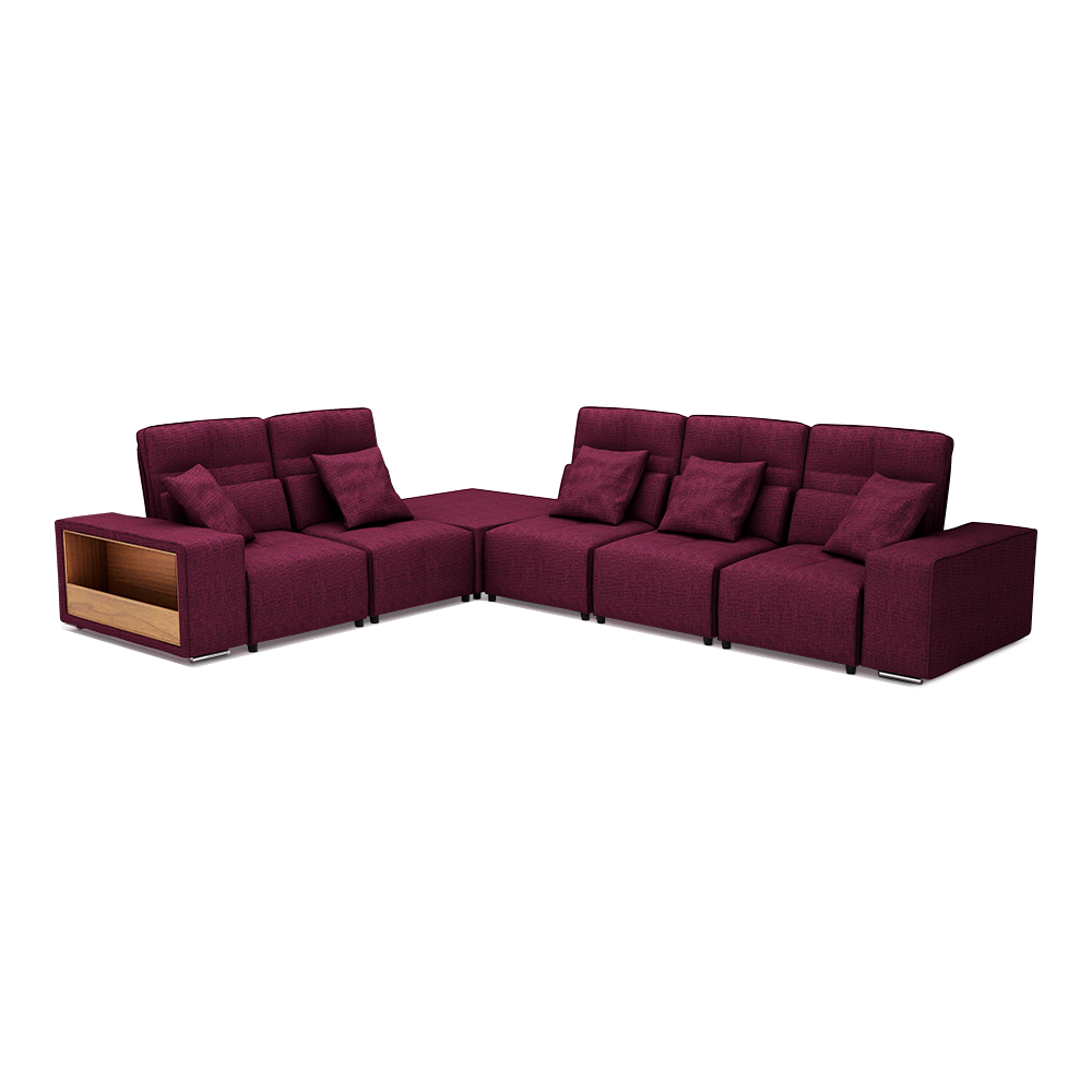 JERON – Modular Push Back Fabric Sofa with Storage Arm (Corner 5-seater)