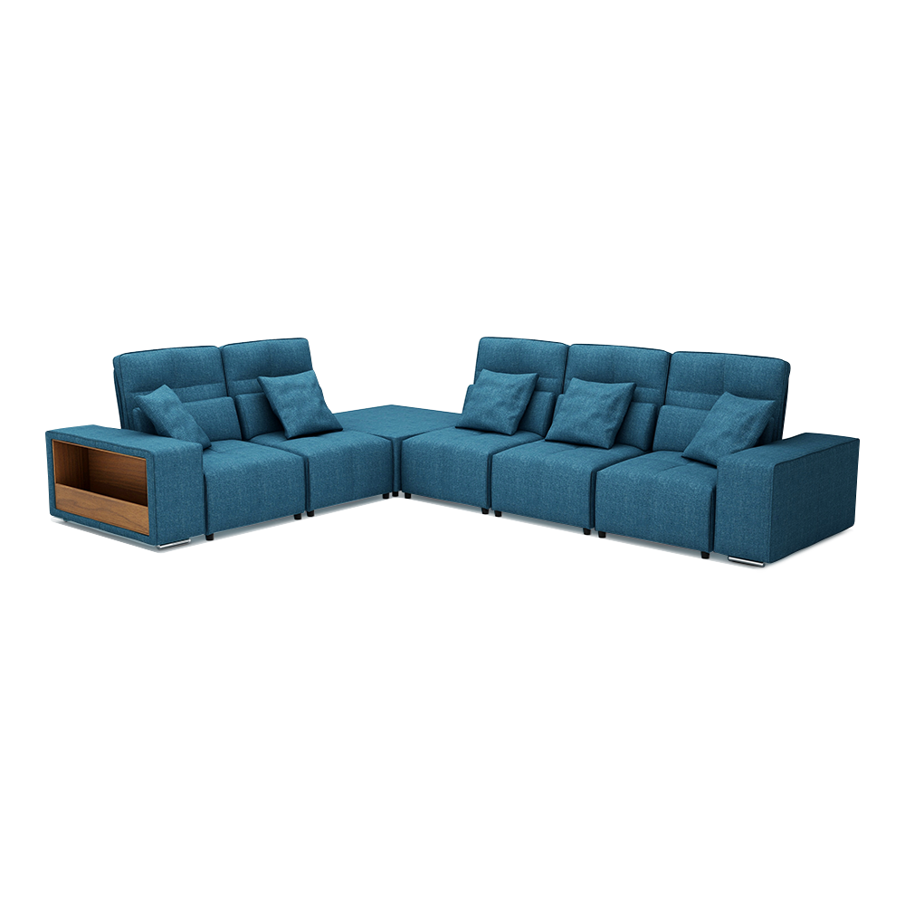 JERON – Modular Push Back Fabric Sofa with Storage Arm (Corner 5-seater)