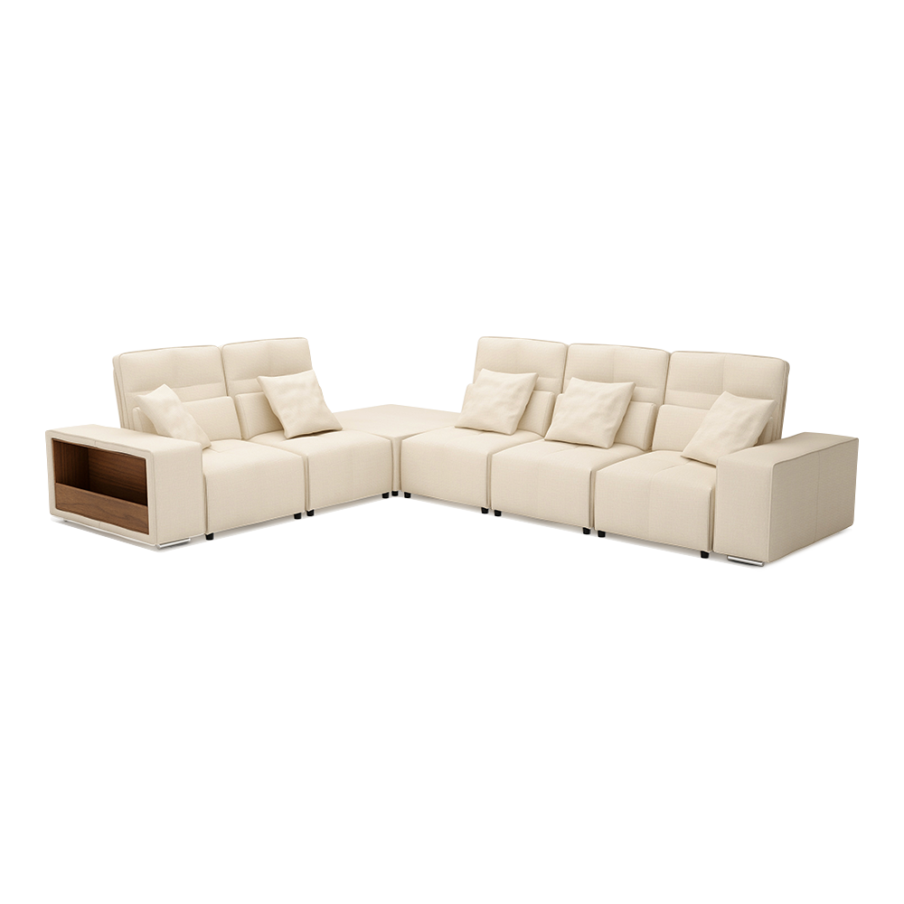 JERON – Modular Push Back Fabric Sofa with Storage Arm (Corner 5-seater)
