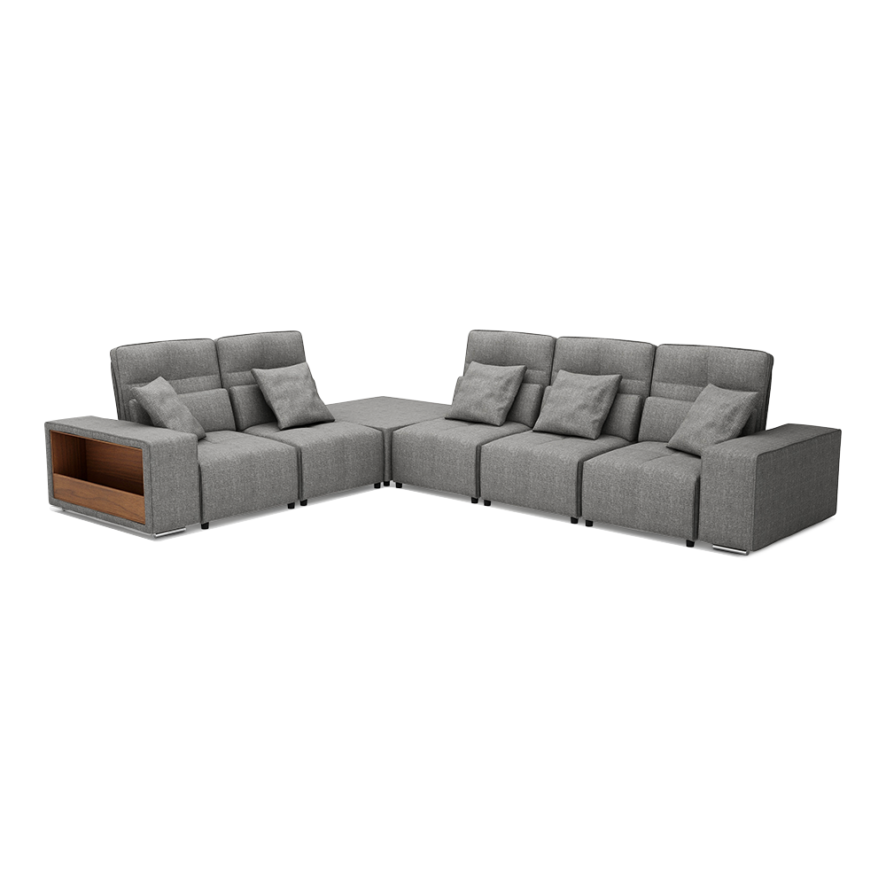 JERON – Modular Push Back Fabric Sofa with Storage Arm (Corner 5-seater)