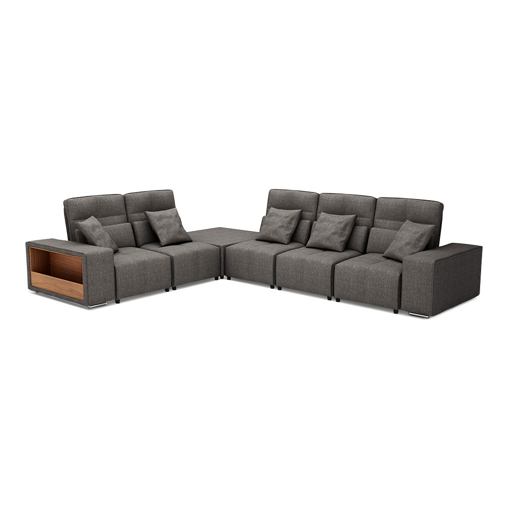 JERON – Modular Push Back Fabric Sofa with Storage Arm (Corner 5-seater)