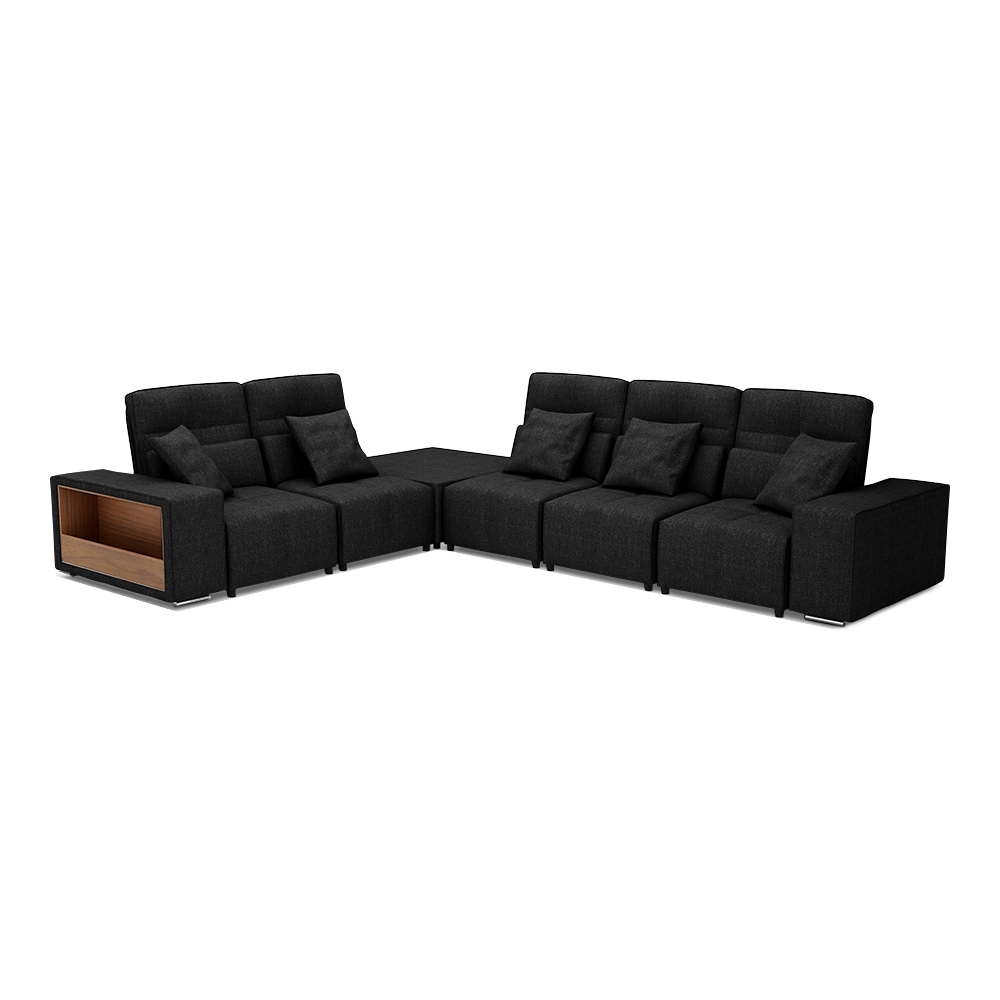 JERON – Modular Push Back Fabric Sofa with Storage Arm (Corner 5-seater)