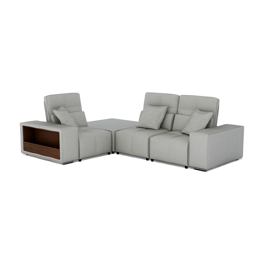 JERON – Modular Push Back Fabric Sofa with Storage Arm (Corner 3-seater)