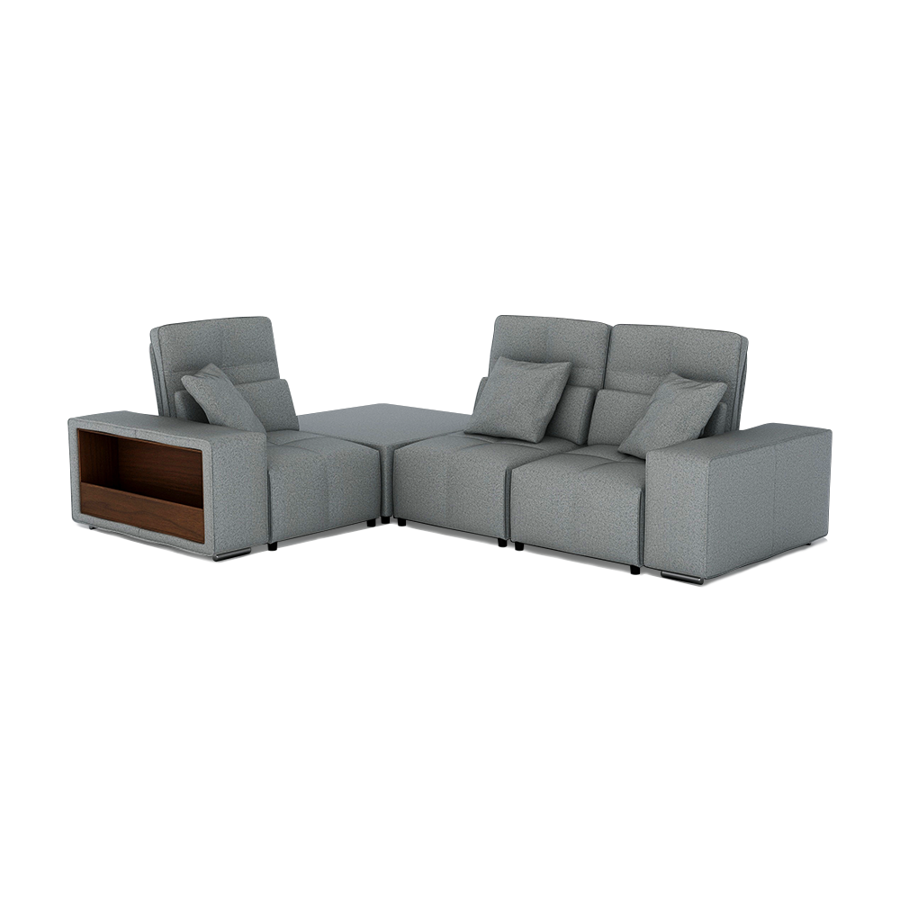 JERON – Modular Push Back Fabric Sofa with Storage Arm (Corner 3-seater)
