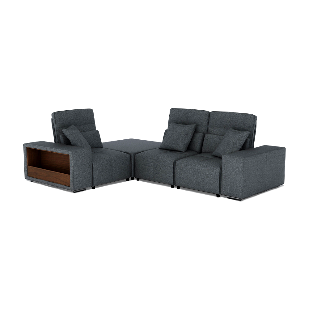 JERON – Modular Push Back Fabric Sofa with Storage Arm (Corner 3-seater)