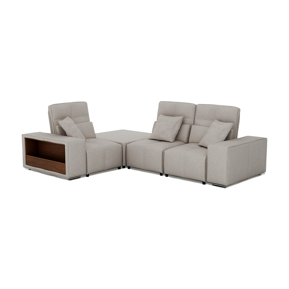 JERON – Modular Push Back Fabric Sofa with Storage Arm (Corner 3-seater)