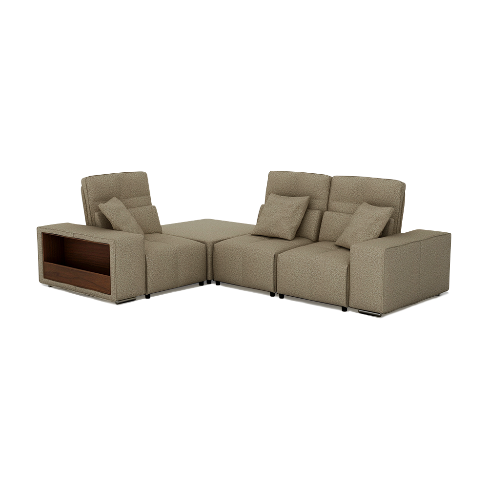 JERON – Modular Push Back Fabric Sofa with Storage Arm (Corner 3-seater)