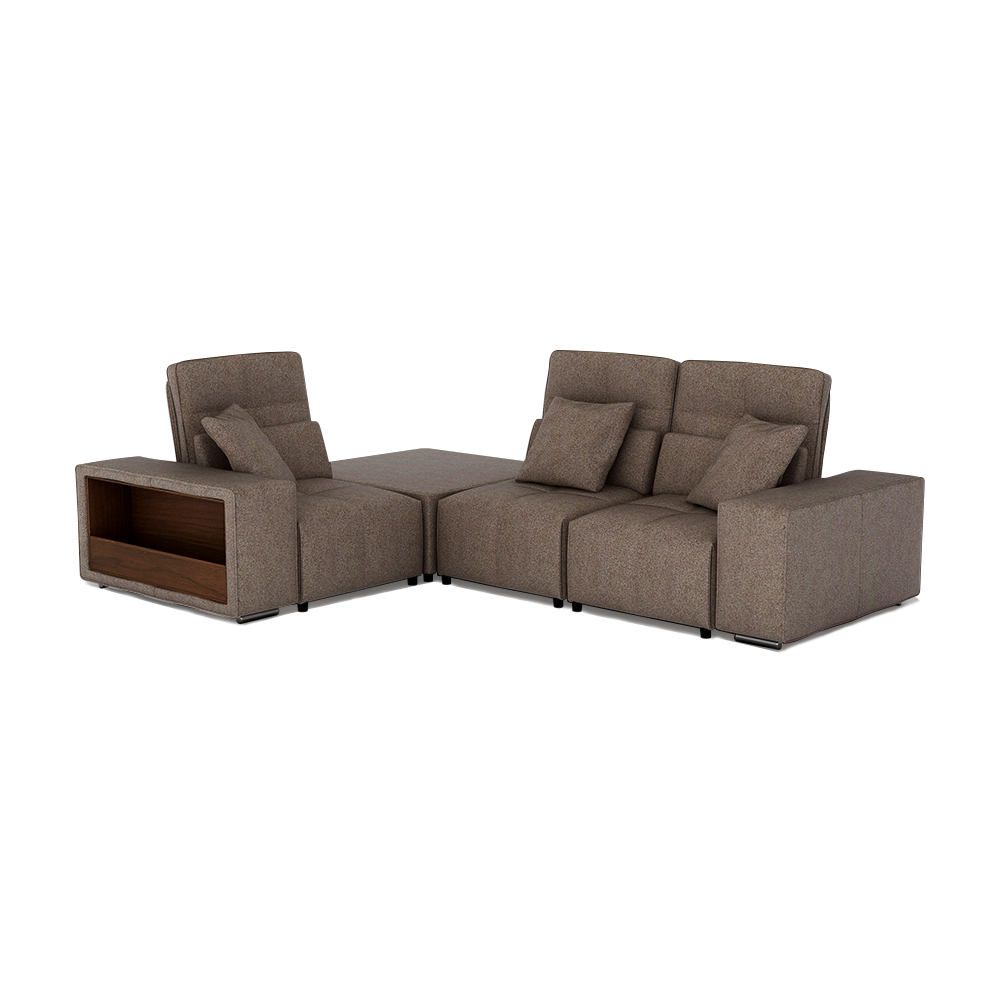 JERON – Modular Push Back Fabric Sofa with Storage Arm (Corner 3-seater)