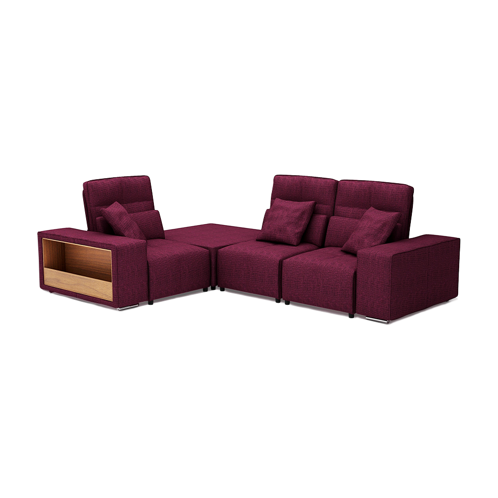 JERON – Modular Push Back Fabric Sofa with Storage Arm (Corner 3-seater)