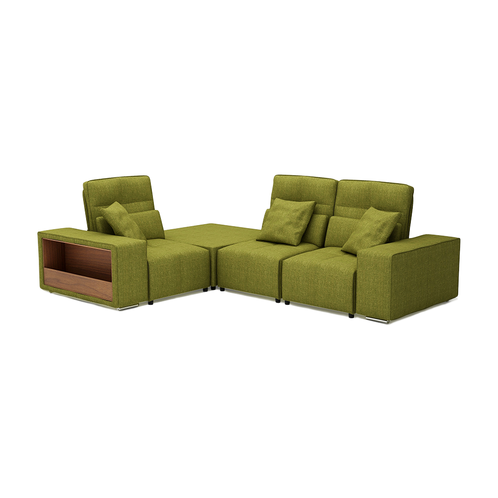 JERON – Modular Push Back Fabric Sofa with Storage Arm (Corner 3-seater)