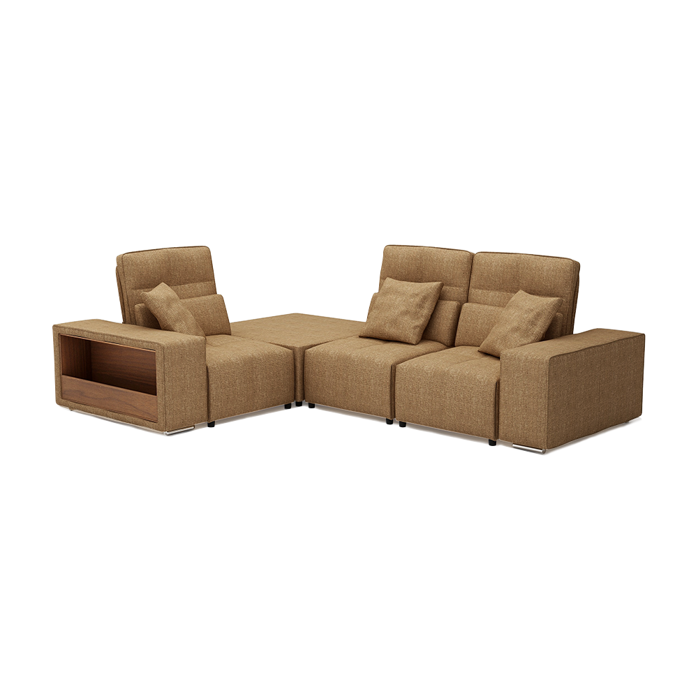 JERON – Modular Push Back Fabric Sofa with Storage Arm (Corner 3-seater)