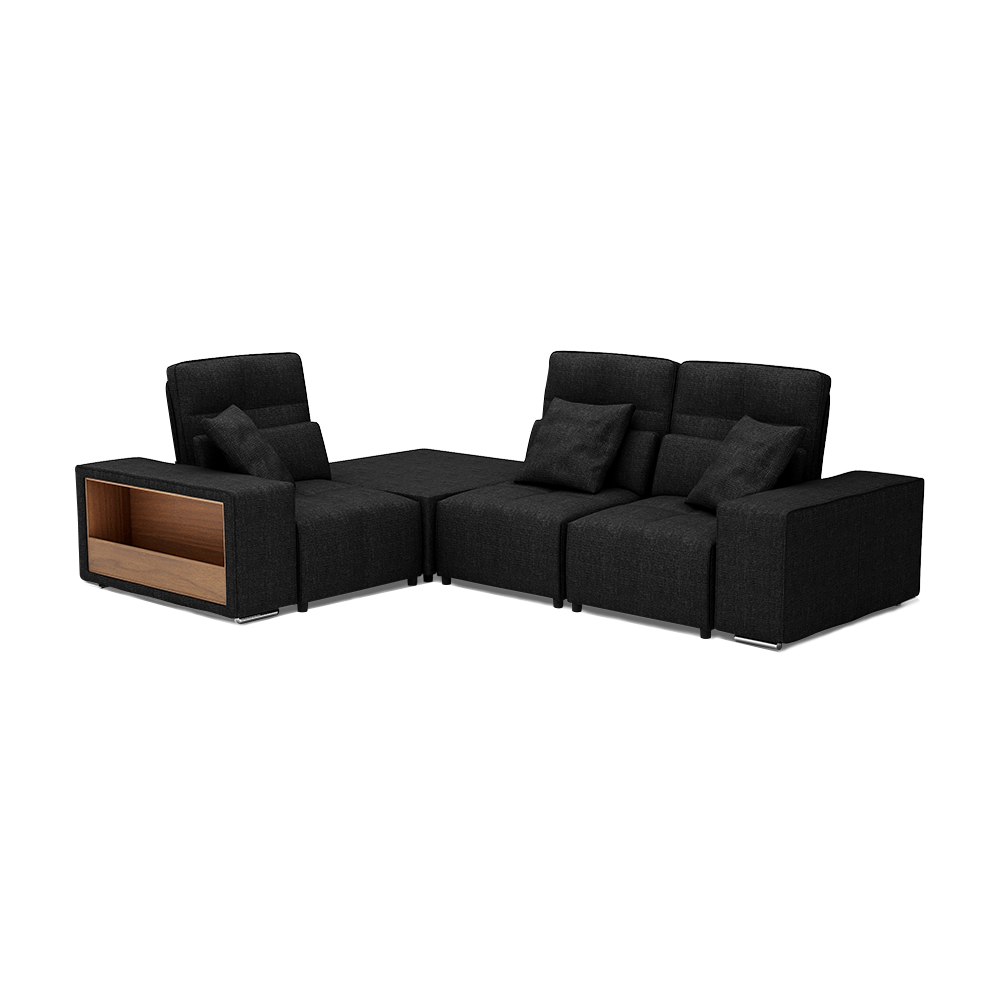 JERON – Modular Push Back Fabric Sofa with Storage Arm (Corner 3-seater)