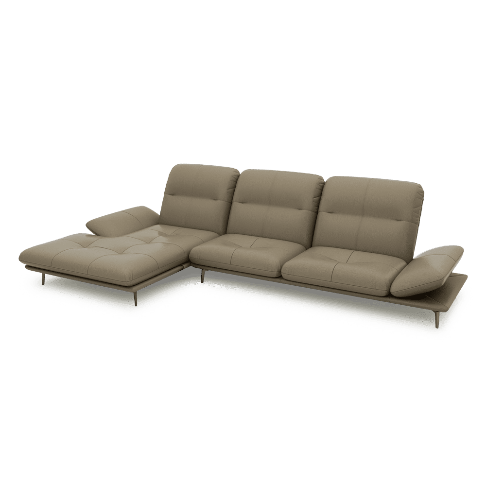 VERZE – Fabric / Leather L-Shaped Sofa with Adjustable Backrest & Armrest