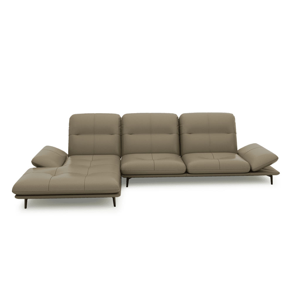 VERZE – Fabric / Leather L-Shaped Sofa with Adjustable Backrest & Armrest