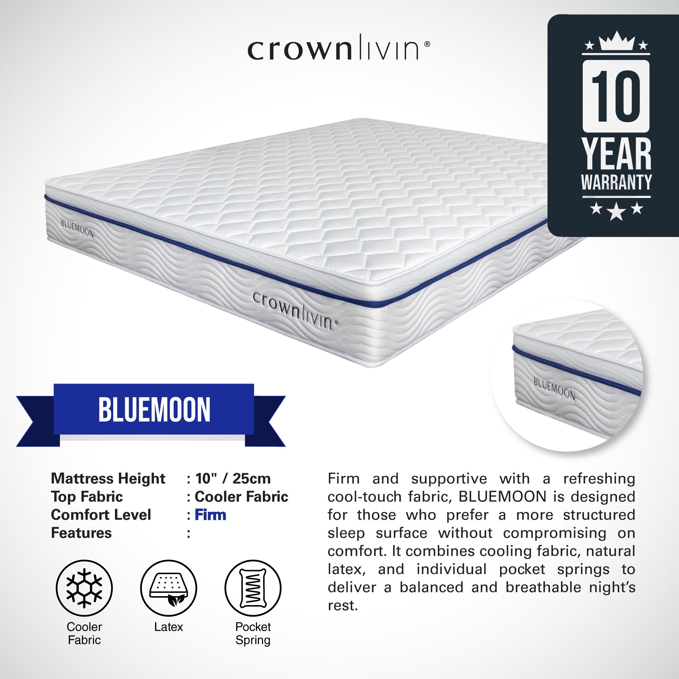BLUEMOON – Structured Support, Cooling Comfort Mattress (Single / Super Single / Queen / King)