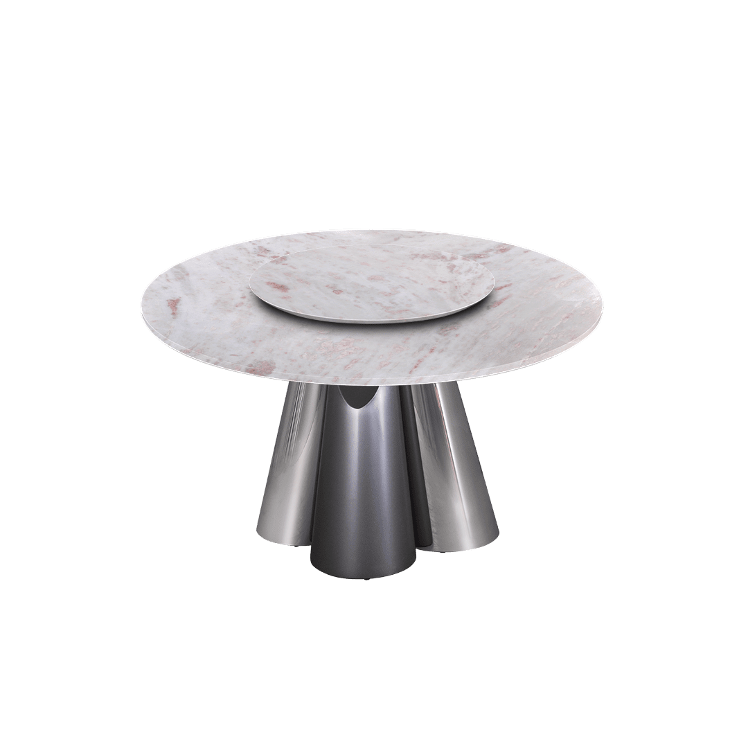 4.3ft Round Namibian Rose Natural Marble Dining Table