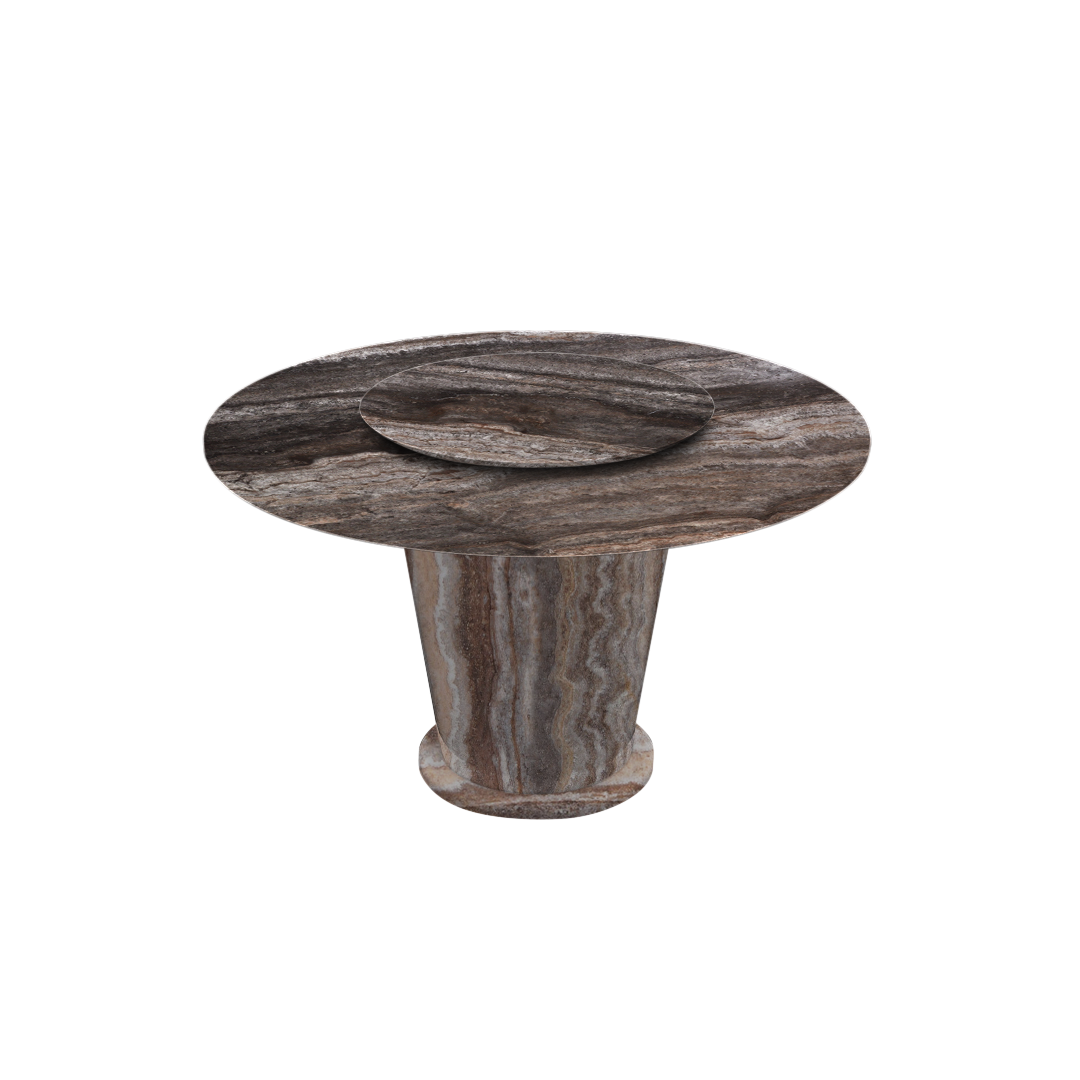 4.3ft Round Silver Travertine Marble Dining Table