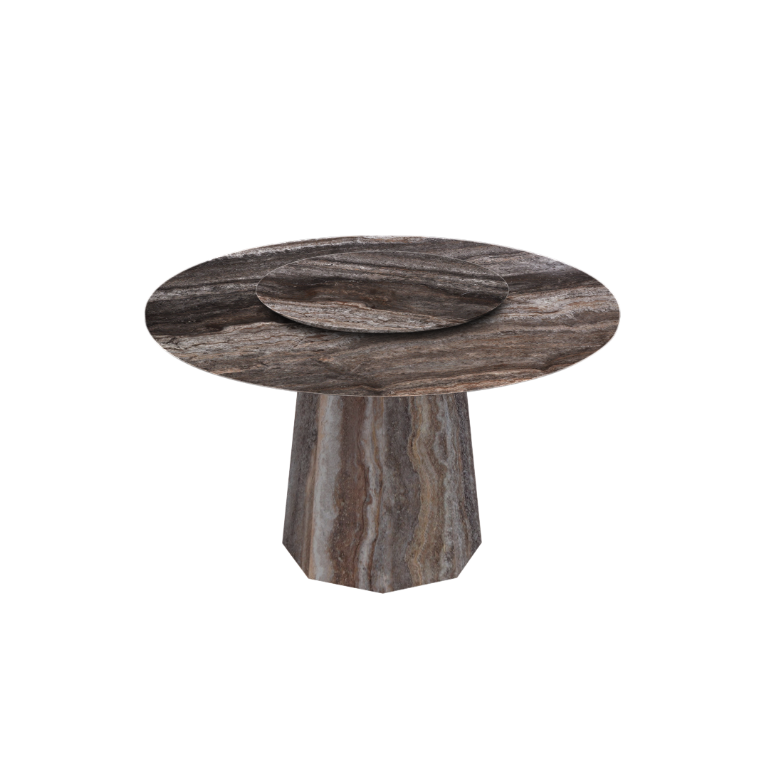 4.3ft Round Silver Travertine Marble Dining Table