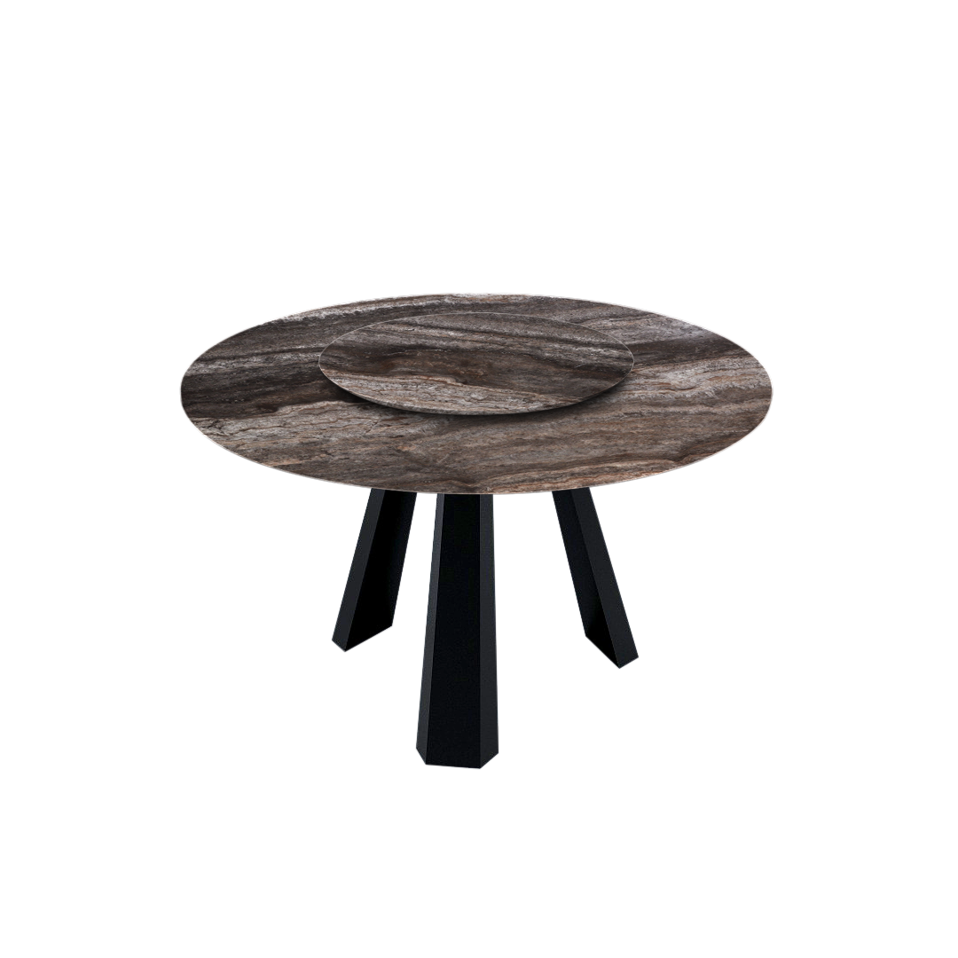 4.3ft Round Silver Travertine Marble Dining Table
