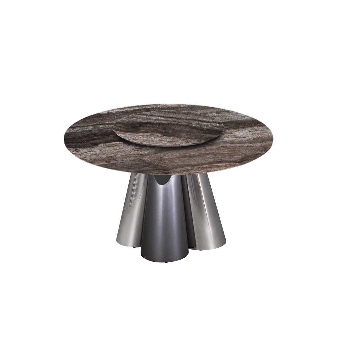 4.3ft Round Silver Travertine Marble Dining Table