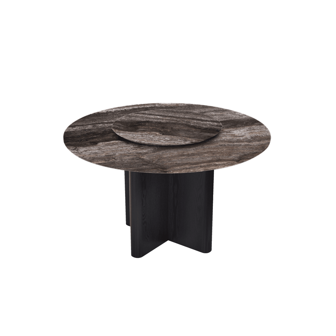 4.3ft Round Silver Travertine Marble Dining Table