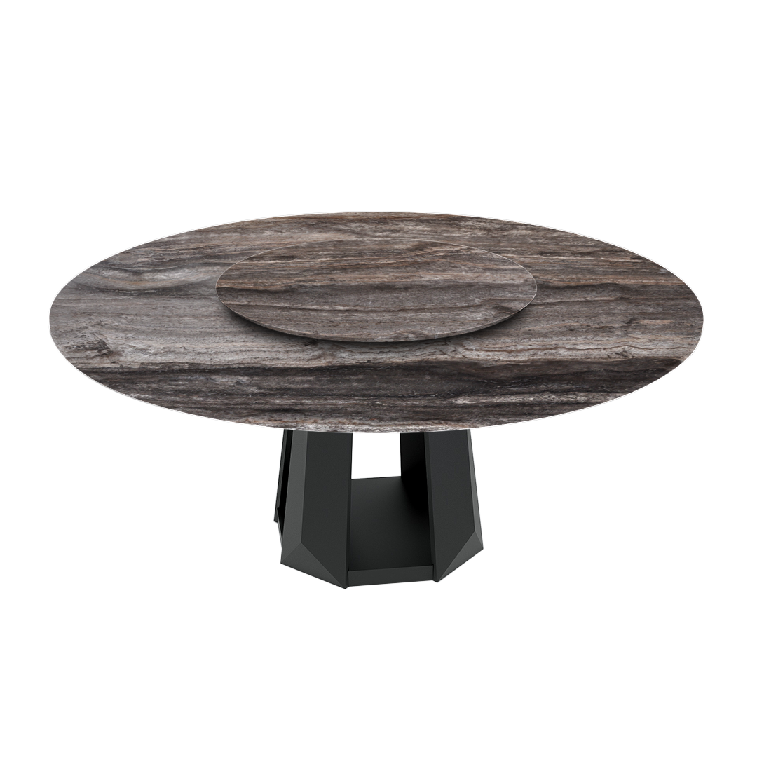 6ft Round Silver Travertine Marble Dining Table