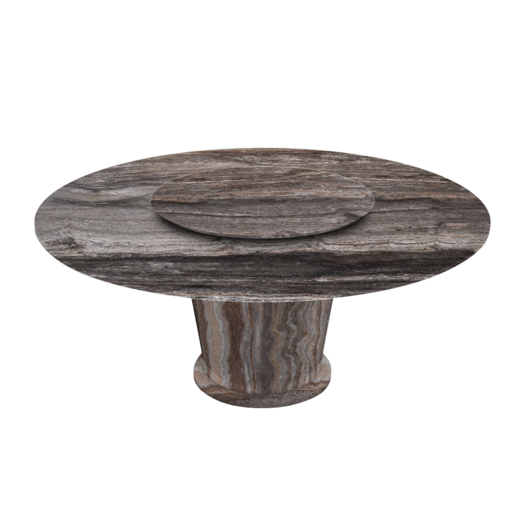 6ft Round Silver Travertine Marble Dining Table